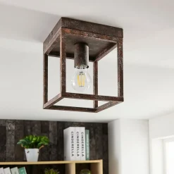 Rustik loftlampe Emin med metalramme