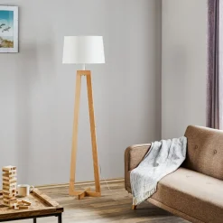 Sacha LS gulvlampe af træ og stof, hvid