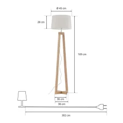Sacha LS gulvlampe af træ og stof, hvid