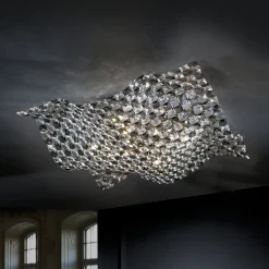Saten loftlampe i krystal 56 cm