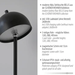 SCHÖNER WOHNEN LED-akku-gulvlampe Bellies, sort, IP54