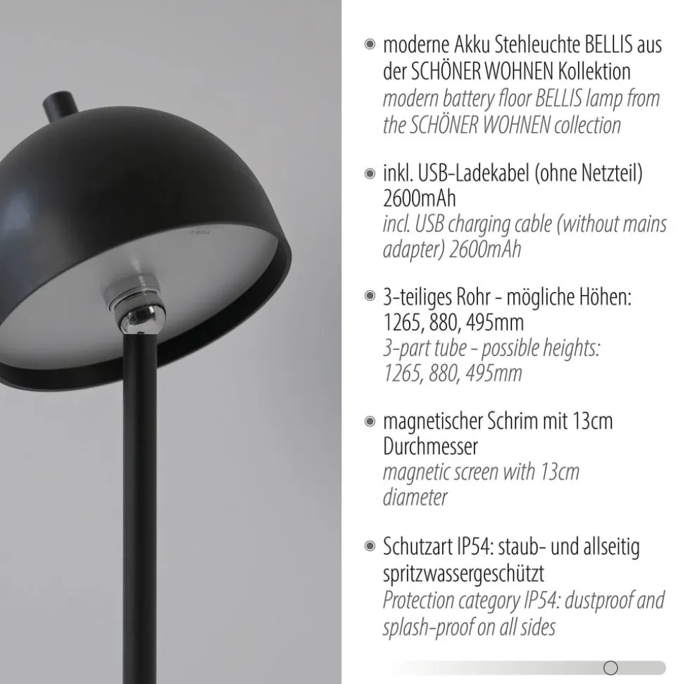 SCHÖNER WOHNEN LED-akku-gulvlampe Bellies, sort, IP54
