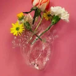 SELETTI Love in Bloom-vase, klar, højde 24 cm, hjerteformet, glas