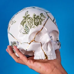 SELETTI Skulptur Kintsugi Skull, hvid, porcelæn, guld