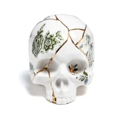 SELETTI Skulptur Kintsugi Skull, hvid, porcelæn, guld