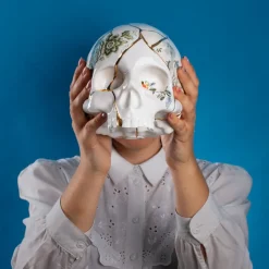 SELETTI Skulptur Kintsugi Skull, hvid, porcelæn, guld