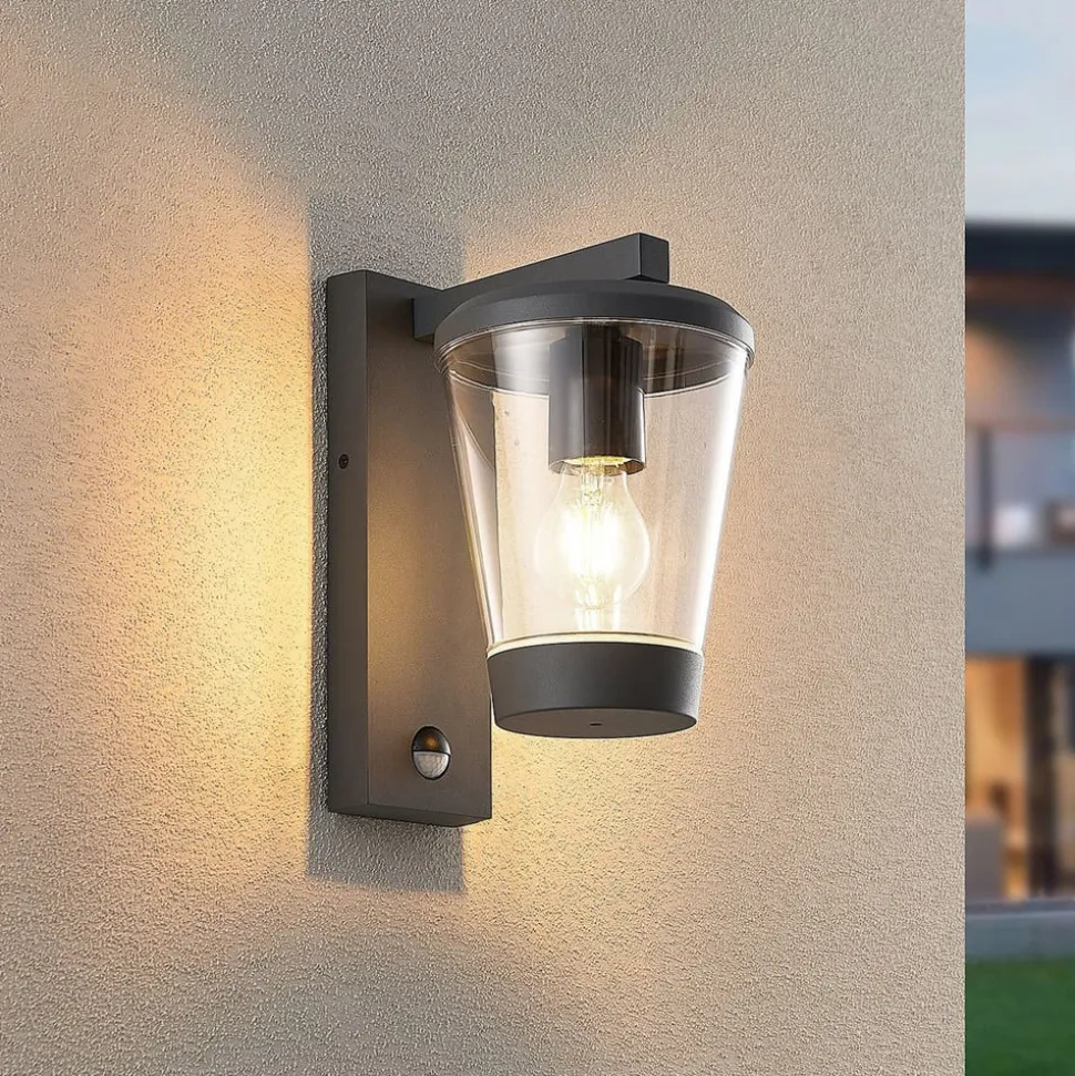 Sensor-udendørs væglampe CAVADO, antracit, højde 28 cm, IP44