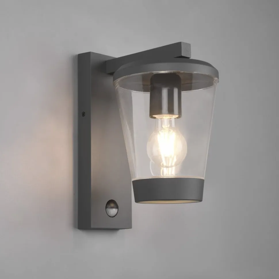 Sensor-udendørs væglampe CAVADO, antracit, højde 28 cm, IP44