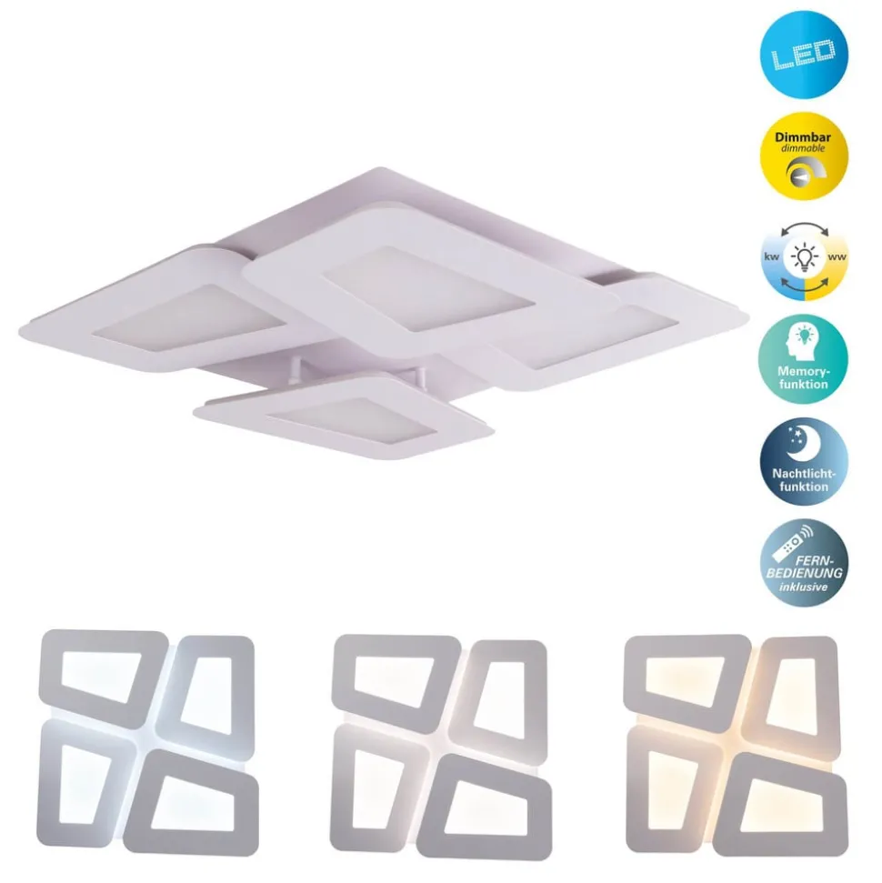 Simes loftlampe, hvid, metal, 48x48 cm, CCT, fjernbetjening