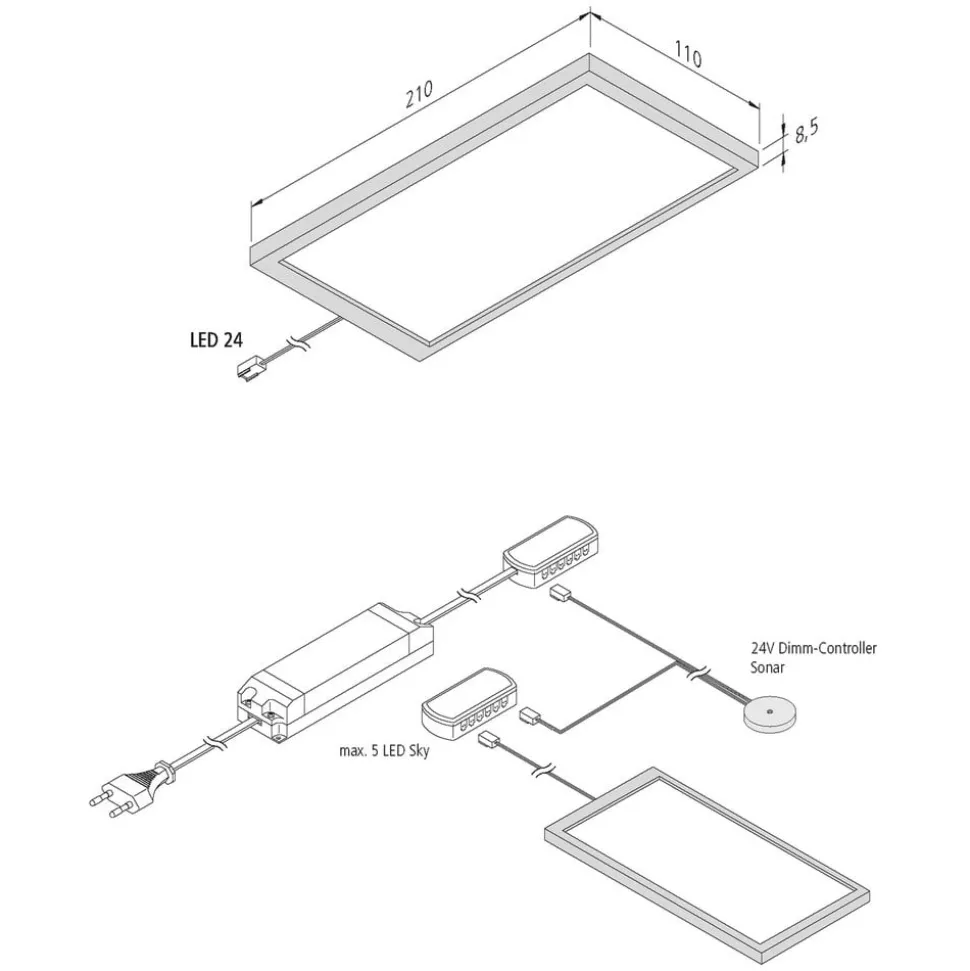 Sky LED-underskabslampe dæmper 2 stk. 3000K sort