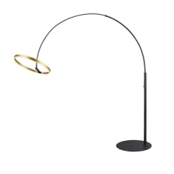 SLV LED-gulvlampe One Bow FL, sort/messingfarvet, stål