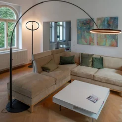 SLV LED-gulvlampe One Bow FL, sort, stål, højde 232 cm