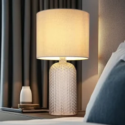 Sofia bordlampe, grå, højde 50 cm, stof/glas