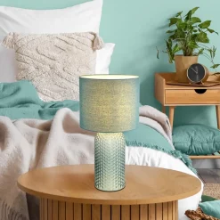 Sofia bordlampe, lysegrøn, højde 50 cm, stof/glas