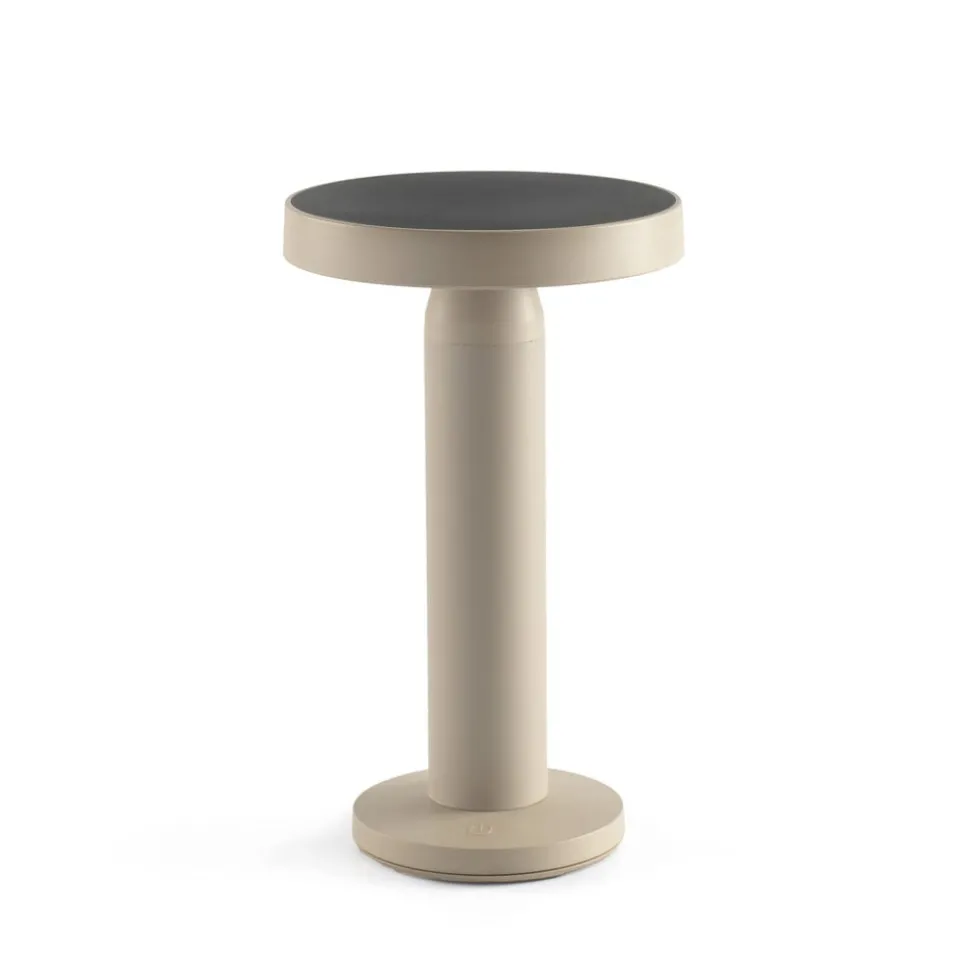 Solar-LED-bordlampe Cairo, beige, plast, IP44, 21 cm