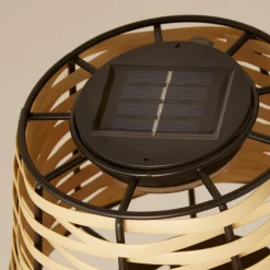 Solar-LED-bordlampe Dalisay, brun, rattan, 31 cm, IP44