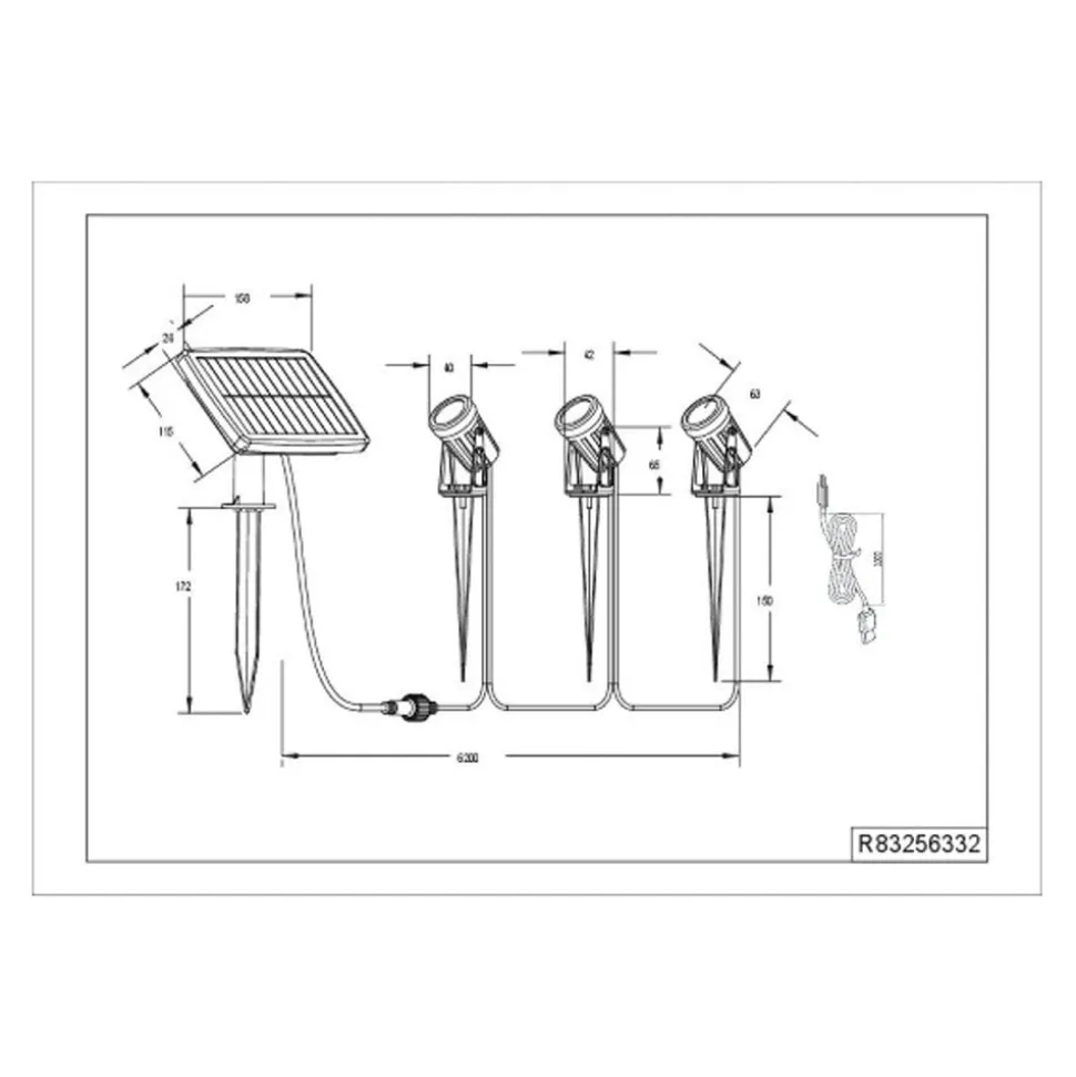 Solar spotlight Obidos, sort mat, aluminium, 3 stk