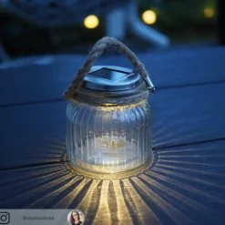 Solcelledrevet LED bordlampe Jar i glas