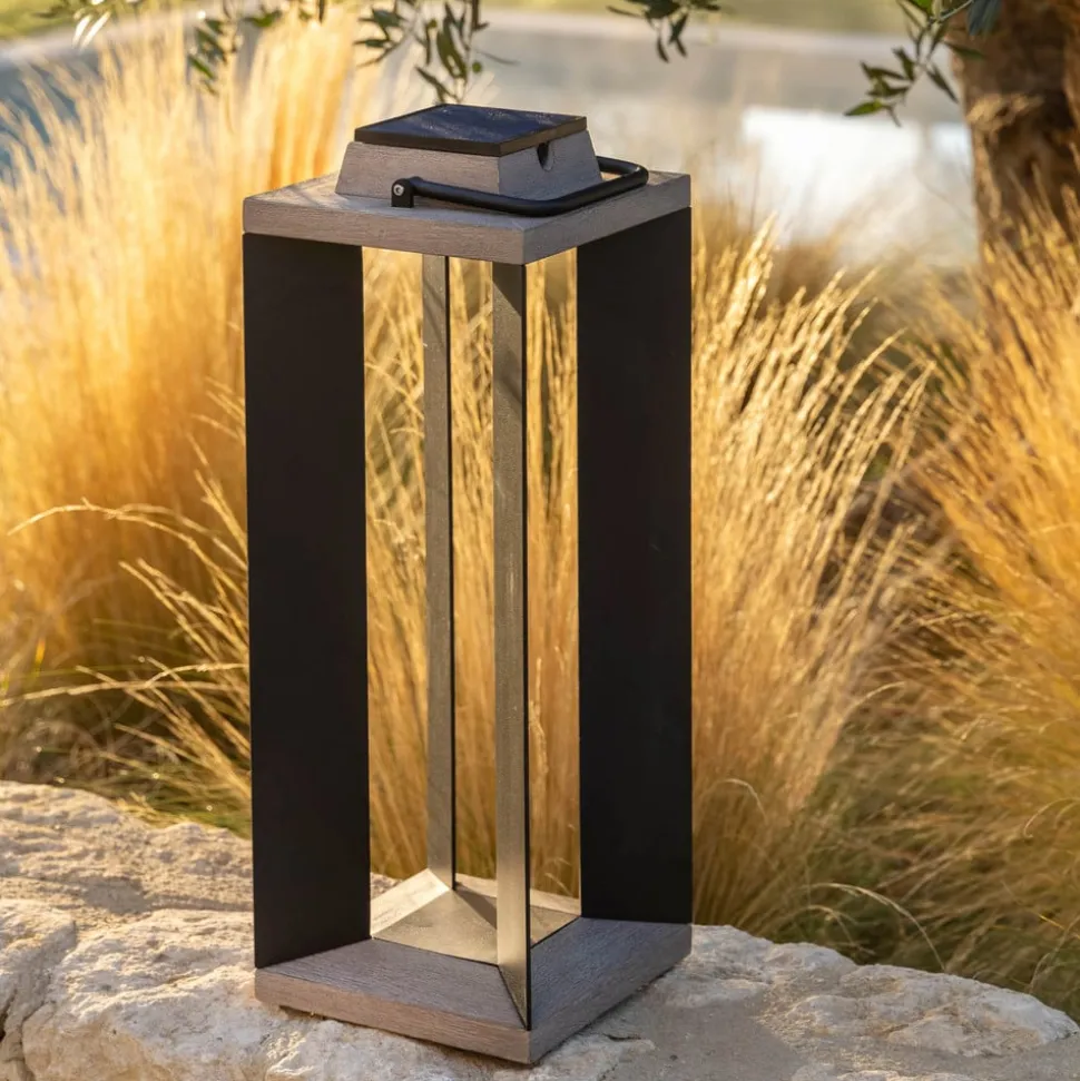 Solcellelanterne Teckalu, aluminium sort, 65,5 cm