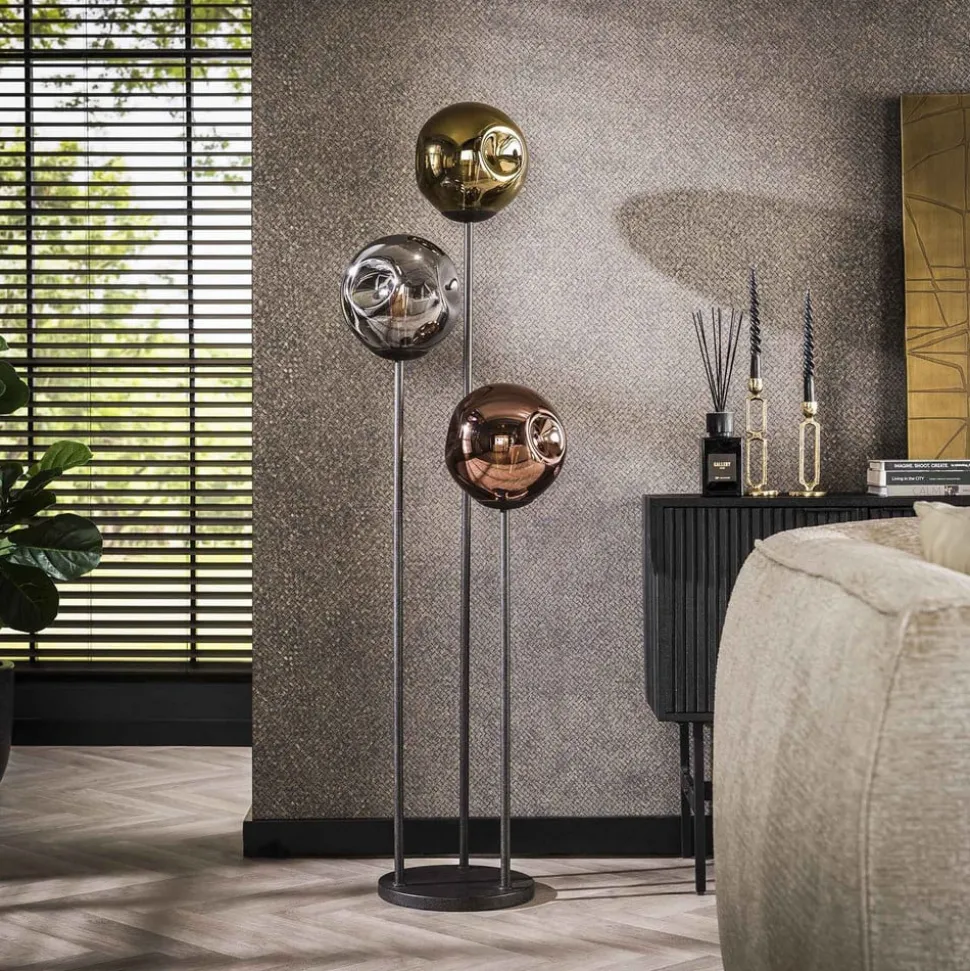 Stellar gulvlampe, 3 lyskilder, glas, metal, flerfarvet