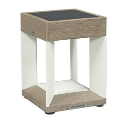 Teckalu LED-bordlampe med solcelle, hvid/lyst træ