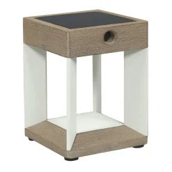 Teckalu LED-bordlampe med solcelle, hvid/lyst træ