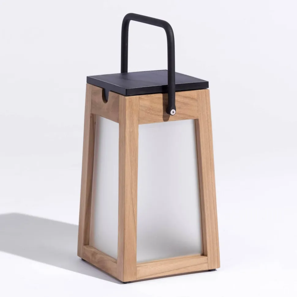 Tecka soldrevet LED-lanterne, bærbar, 25 cm, teak