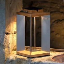 Teckinox LED-solcellelanterne, teak/stål, 36,5 cm