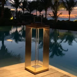 Teckinox LED-solcellelanterne, teak/stål, 65,5 cm