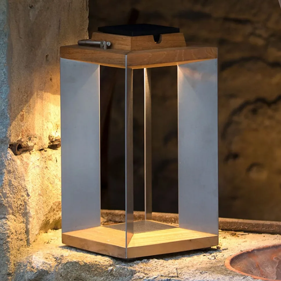 Teckinox LED-solcellelanterne, teak/stål, 45,5 cm