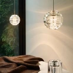 Tom Dixon LED-hængelampe Press Sphere, klar, Ø 14 cm, 927