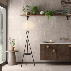 Tora gulvlampe, sort/hvid, tekstil, højde 158 cm stativ