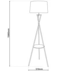 Tora gulvlampe, sort/hvid, tekstil, højde 158 cm stativ