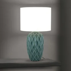 Tortuga bordlampe, grøn/hvid, højde 49,5 cm, keramik/lin