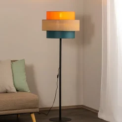 Trio gulvlampe, juteskærm, orange/naturbrun/petrol