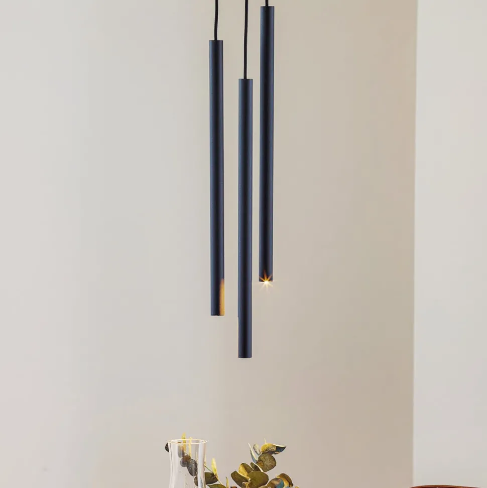 Tynd pendel, sort, tre lys, rondel