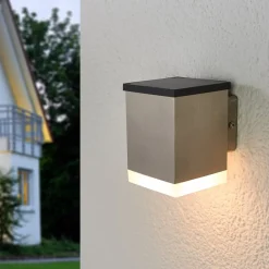 Tyson LED-væglampe solcelle, kantet satineret