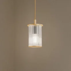 Udendørs hængelampe Nora, guld/transparent, IP44, glas