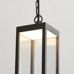 Udendørs LED-pendellampe Cube med glasskærm, 26 cm