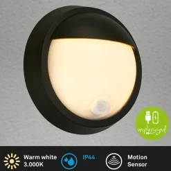 Udendørs LED-væglampe 3785015 sort bevægelsessensor 17 cm