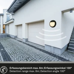 Udendørs LED-væglampe 3785015 sort bevægelsessensor 17 cm
