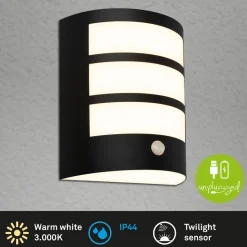 Udendørs LED-væglampe 3795015, sort, sensor, IP44