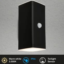 Udendørs LED-væglampe, sort, sensor, op/ned