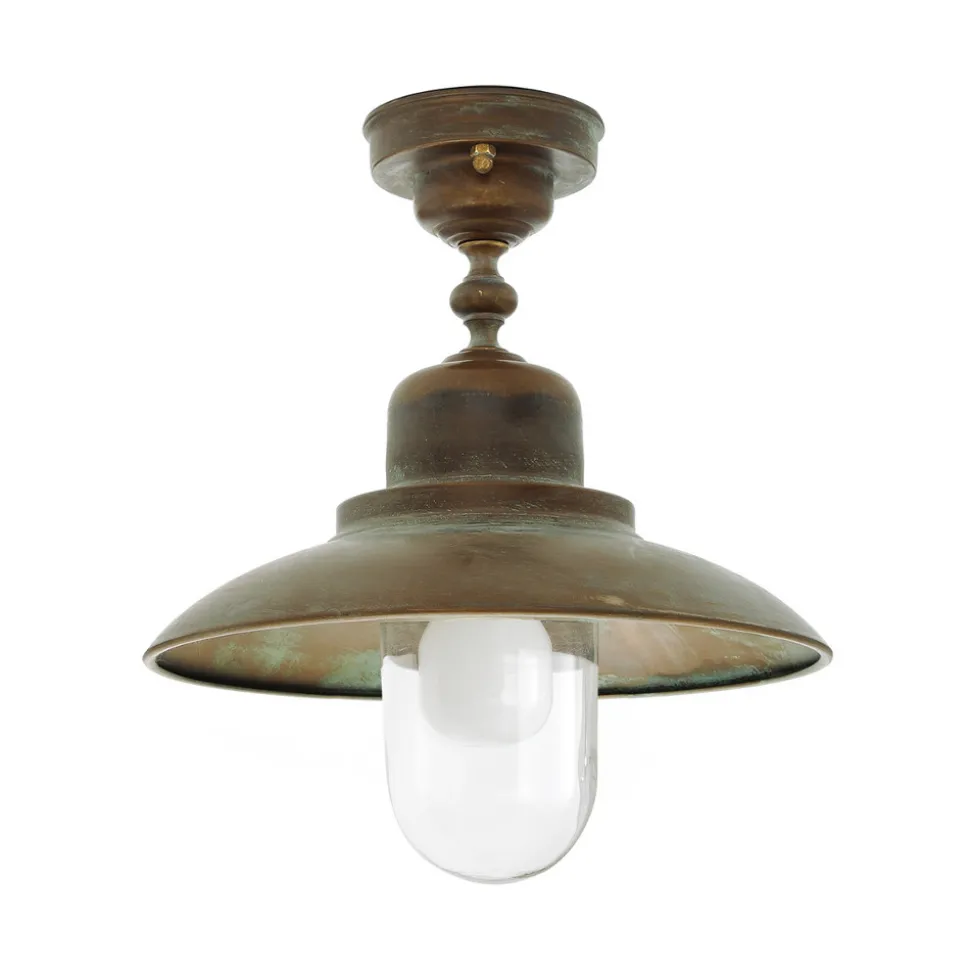 Udendørs loftlampe Turino, IP44, messing, glas, Ø 30 cm