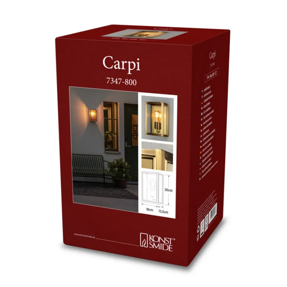 Udendørs væglampe Carpi, messing, bredde 18 cm