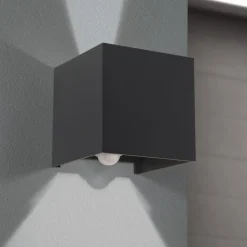 Udendørs væglampe Cube-S, antracit, metal, sensor