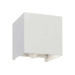 Udendørs væglampe Cube-S, hvid, metal, bevægelsessensor