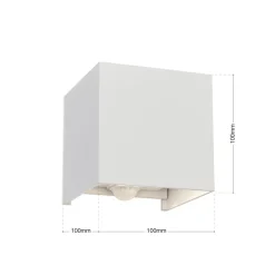 Udendørs væglampe Cube-S, hvid, metal, bevægelsessensor