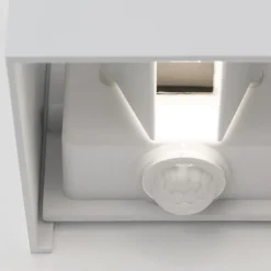 Udendørs væglampe Cube-S, hvid, metal, bevægelsessensor