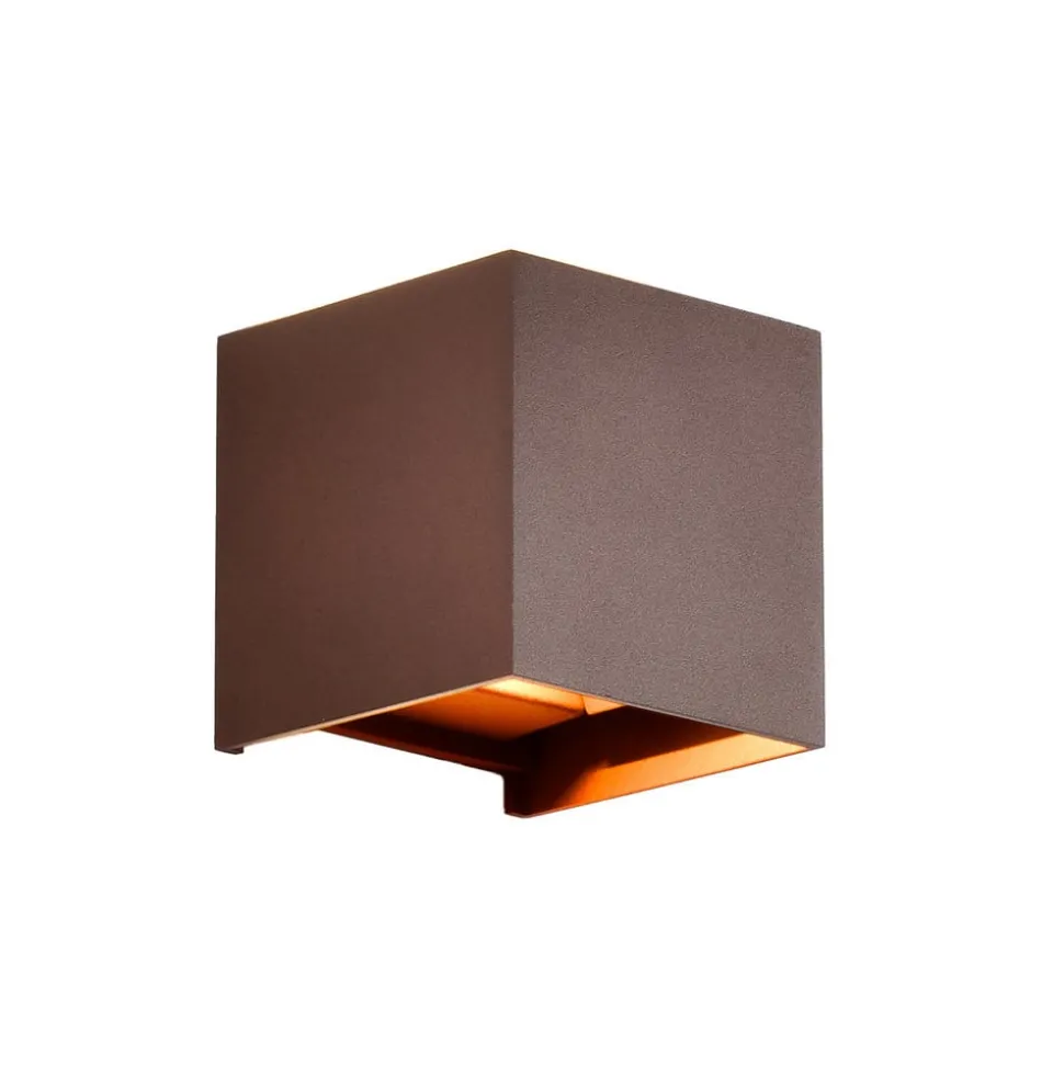 Udendørs væglampe Davos, corten, kantet, dæmpbar aluminium